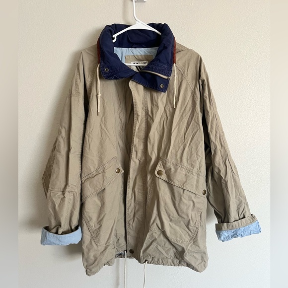 Venezia Vitale Cotton and Leather Coastal Tan and Navy Field Jacket 14/16 - Picture 2 of 4